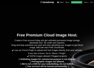 How lensdump.com looks like on a tablet such as an iPad.