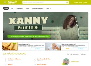 How letras.com looks like on a tablet such as an iPad.