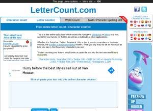 How lettercount.com looks like on a tablet such as an iPad.