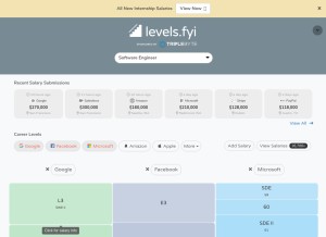 How levels.fyi looks like on a tablet such as an iPad.
