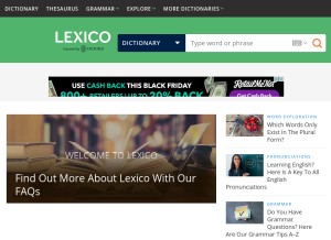 How lexico.com looks like on a tablet such as an iPad.