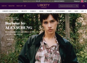 How libertylondon.com looks like on a tablet such as an iPad.