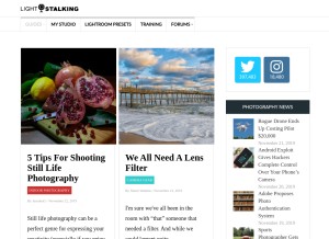 How lightstalking.com looks like on a tablet such as an iPad.