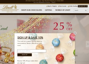 How lindtusa.com looks like on a tablet such as an iPad.