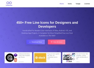 How lineicons.com looks like on a tablet such as an iPad.