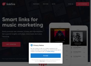 How linkfire.com looks like on a tablet such as an iPad.