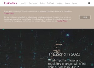 How linklaters.com looks like on a tablet such as an iPad.
