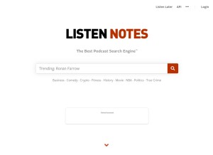 How listennotes.com looks like on a tablet such as an iPad.