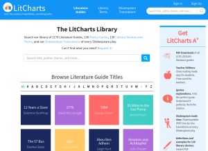 How litcharts.com looks like on a tablet such as an iPad.