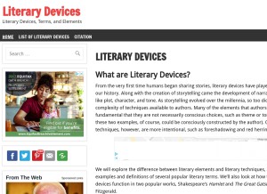 How literarydevices.com looks like on a tablet such as an iPad.