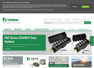 How littelfuse.com looks like on a tablet such as an iPad.