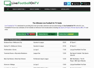How live-footballontv.com looks like on a tablet such as an iPad.
