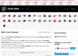 How live-nhl.stream looks like on a tablet such as an iPad.