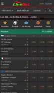 How livebet.com looks like on a mobile device such as an iPhone.