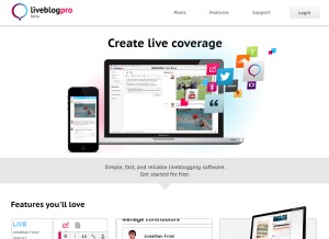 How liveblogpro.com looks like on a tablet such as an iPad.
