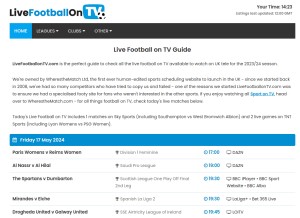 How livefootballontv.com looks like on a tablet such as an iPad.