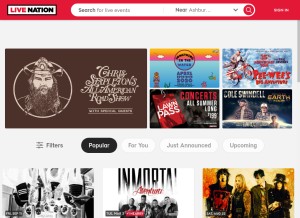 How livenation.com looks like on a tablet such as an iPad.