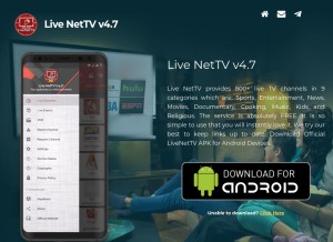 How livenettv.io looks like on a tablet such as an iPad.