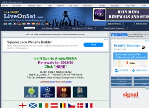 How liveonsat.com looks like on a tablet such as an iPad.