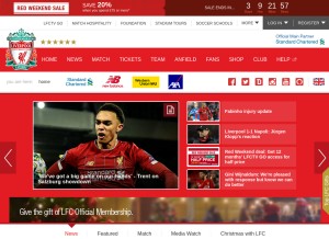 How liverpoolfc.com looks like on a tablet such as an iPad.