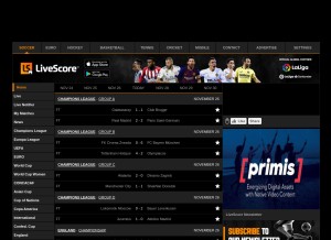 How livescore.com looks like on a tablet such as an iPad.