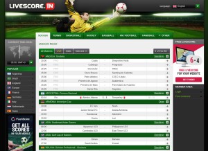 How livescore.in looks like on a tablet such as an iPad.
