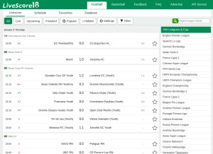 How livescore18.com looks like on a tablet such as an iPad.