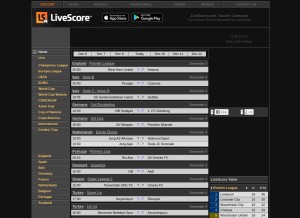 How livescores.com looks like on a tablet such as an iPad.