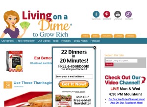 How livingonadime.com looks like on a tablet such as an iPad.