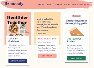 How lizmoody.com looks like on a tablet such as an iPad.