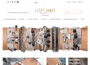 How lizzyjames.com looks like on a tablet such as an iPad.