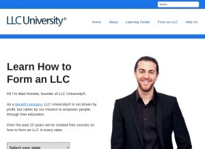How llcuniversity.com looks like on a tablet such as an iPad.