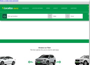 How localiza.com looks like on a tablet such as an iPad.