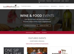 How localwineevents.com looks like on a tablet such as an iPad.