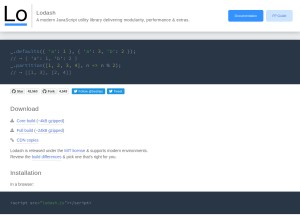 How lodash.com looks like on a tablet such as an iPad.