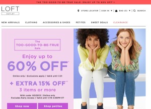 How loftoutlet.com looks like on a tablet such as an iPad.