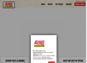 How logansroadhouse.com looks like on a tablet such as an iPad.