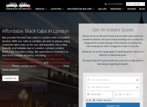 How londonblackcabtransfers.com looks like on a tablet such as an iPad.