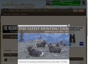 How longrangehunting.com looks like on a tablet such as an iPad.