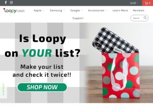 How loopycases.com looks like on a tablet such as an iPad.