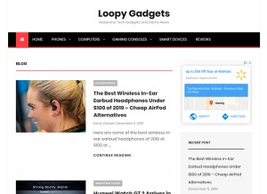 How loopygadgets.com looks like on a tablet such as an iPad.