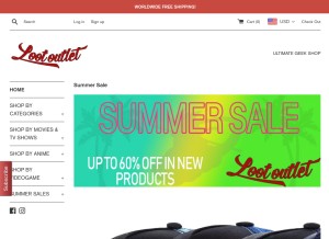 How lootoutlet.com looks like on a tablet such as an iPad.