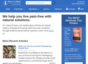 How losethebackpain.com looks like on a tablet such as an iPad.