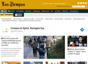 How lostiempos.com looks like on a tablet such as an iPad.
