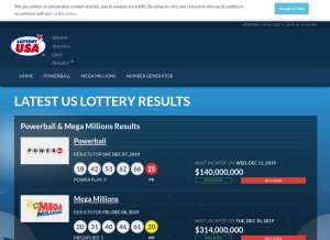 How lotteryusa.com looks like on a tablet such as an iPad.