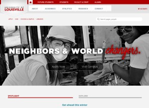 How louisville.edu looks like on a tablet such as an iPad.