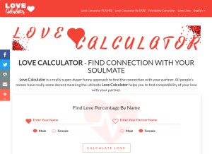 How love-calculator.site looks like on a tablet such as an iPad.