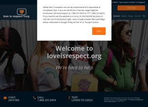 How loveisrespect.org looks like on a tablet such as an iPad.