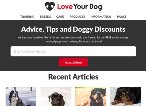 How loveyourdog.com looks like on a tablet such as an iPad.