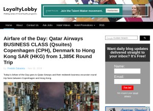 How loyaltylobby.com looks like on a tablet such as an iPad.